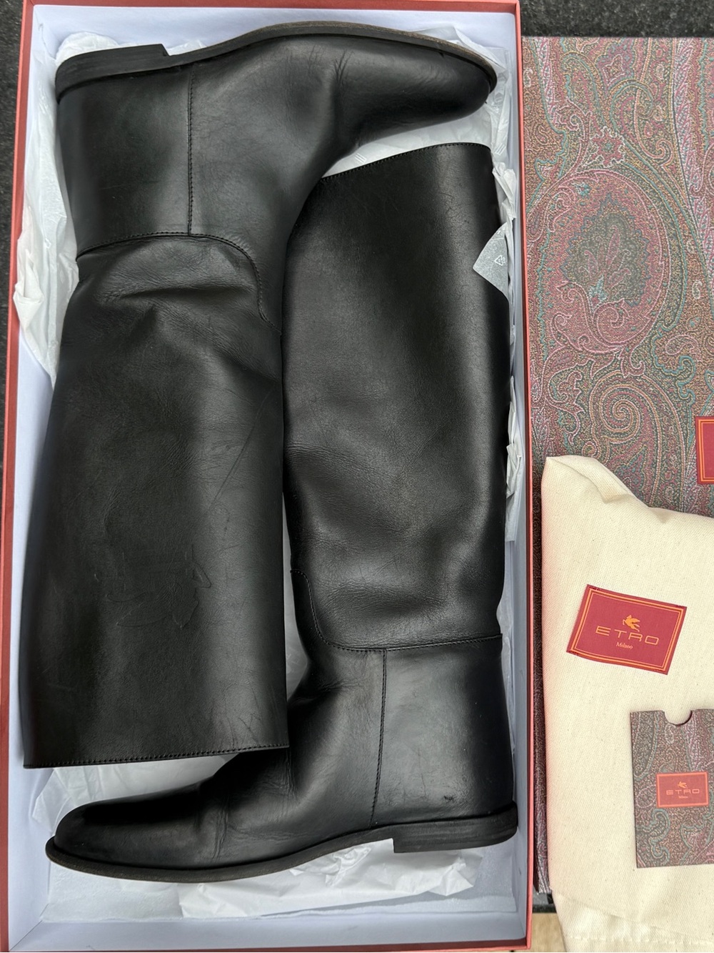 Etro Black Leather Knee-High Riding Boots Size IT 38/ US 8